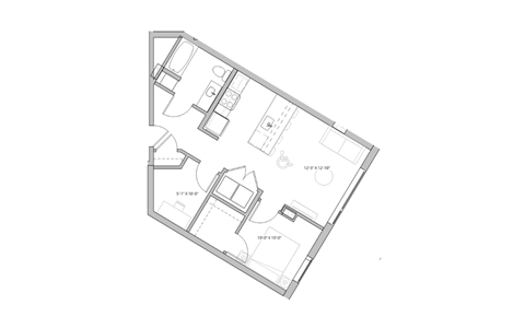 a floor plan of a small apartment with a bedroom and a living room